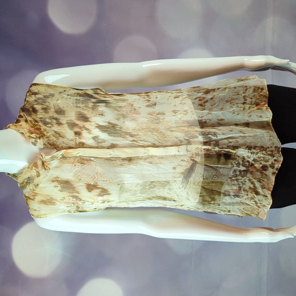 Ellie Tahari Nordstrom sz S Sleeveless Sheer Rough Edge Ruffled Neckline Blouse